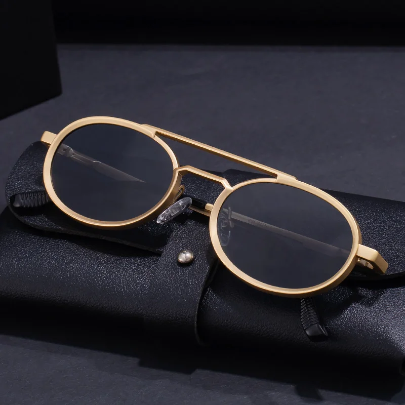 Black PC Unisex Retro Oval Sunglasses - Premium Spring Hinge Fashion Sun Glasses - View 4