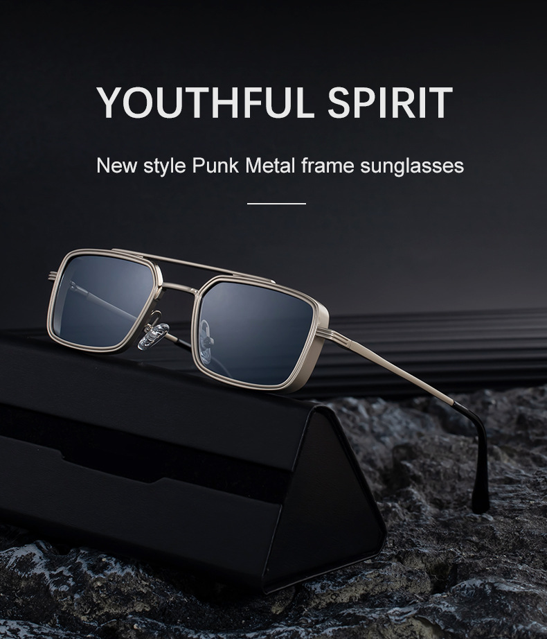 Black Metal Men's Metal Square Sunglasses - Premium UV400 Fashion Sun Glasses - Details 1