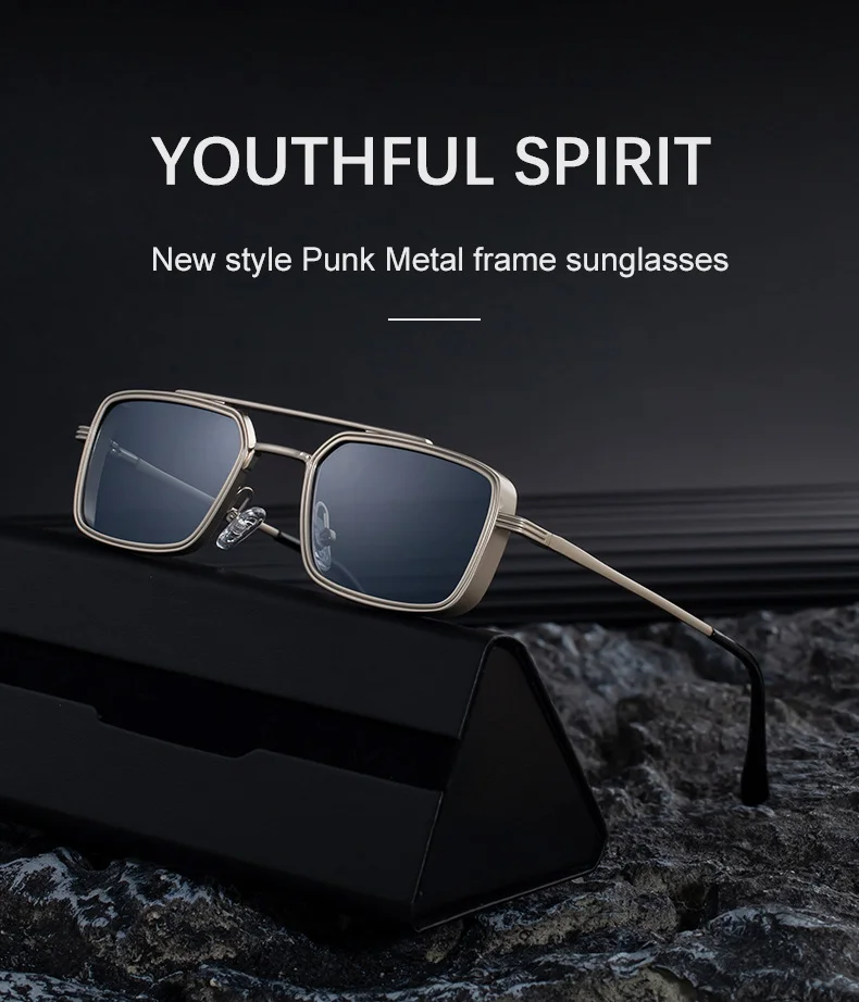 Black Metal Men's Metal Square Sunglasses - Premium UV400 Fashion Sun Glasses - Details 1