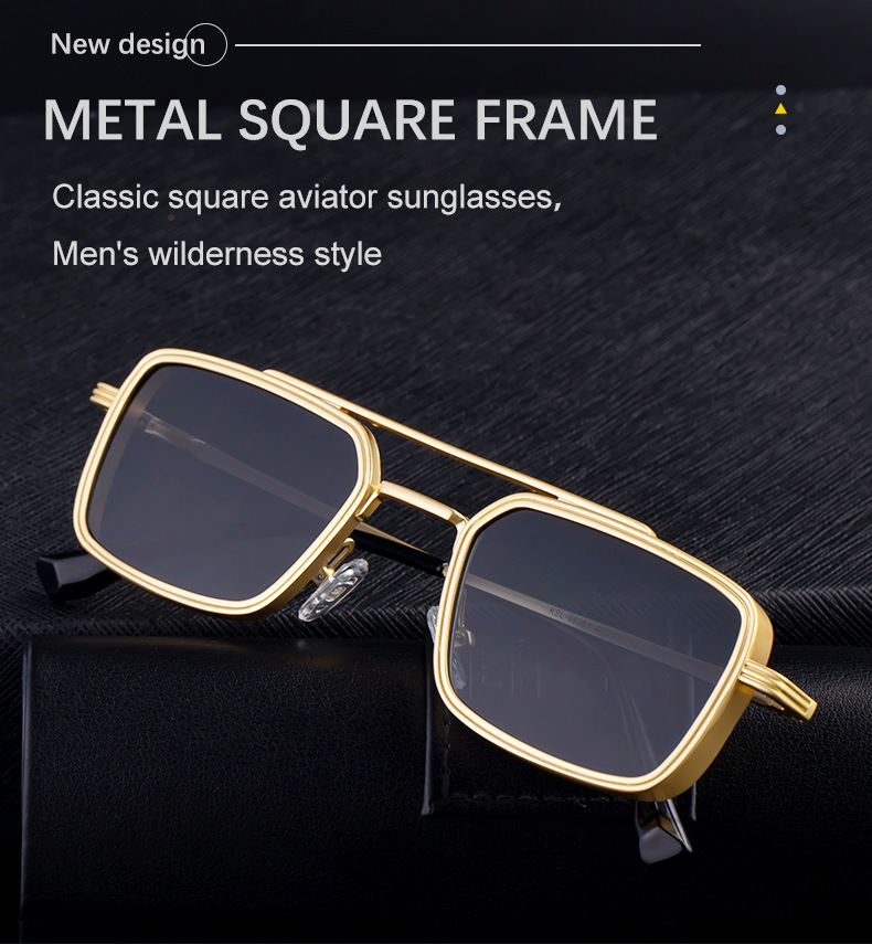 Black Metal Men's Metal Square Sunglasses - Premium UV400 Fashion Sun Glasses - Details 2