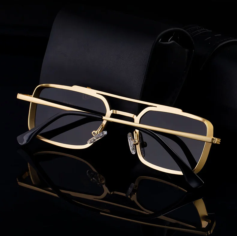 Black Metal Men's Metal Square Sunglasses - Premium UV400 Fashion Sun Glasses - Details 3