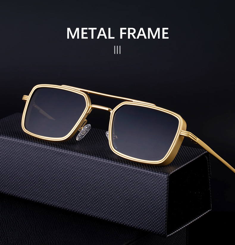 Black Metal Men's Metal Square Sunglasses - Premium UV400 Fashion Sun Glasses - Details 5