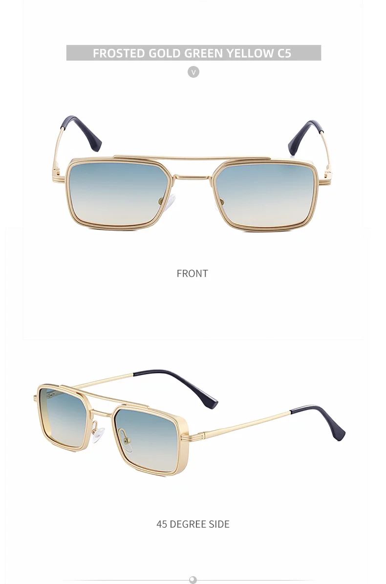 Black Metal Men's Metal Square Sunglasses - Premium UV400 Fashion Sun Glasses - Details 18