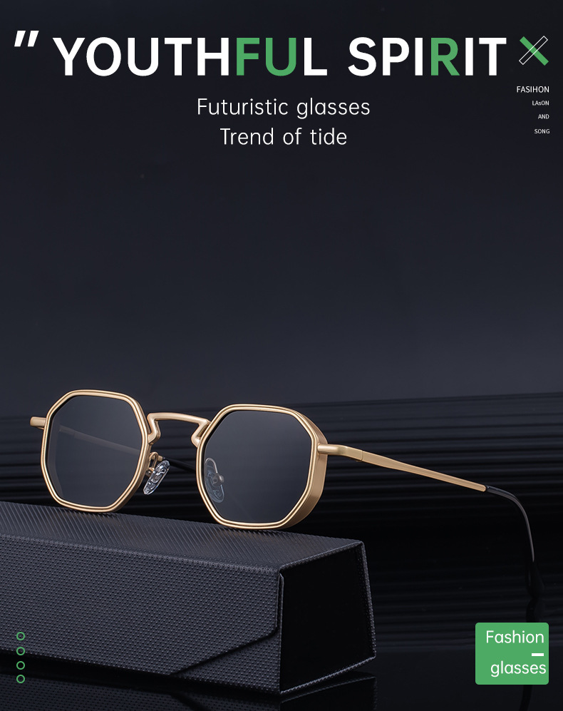 Black Metal Men's Irregular Metal Sunglasses - Premium Slingshot Temple UV400 Shades - Details 1