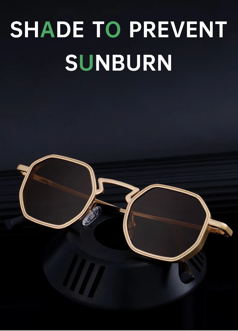 Black Metal Men's Irregular Metal Sunglasses - Premium Slingshot Temple UV400 Shades - Details 3