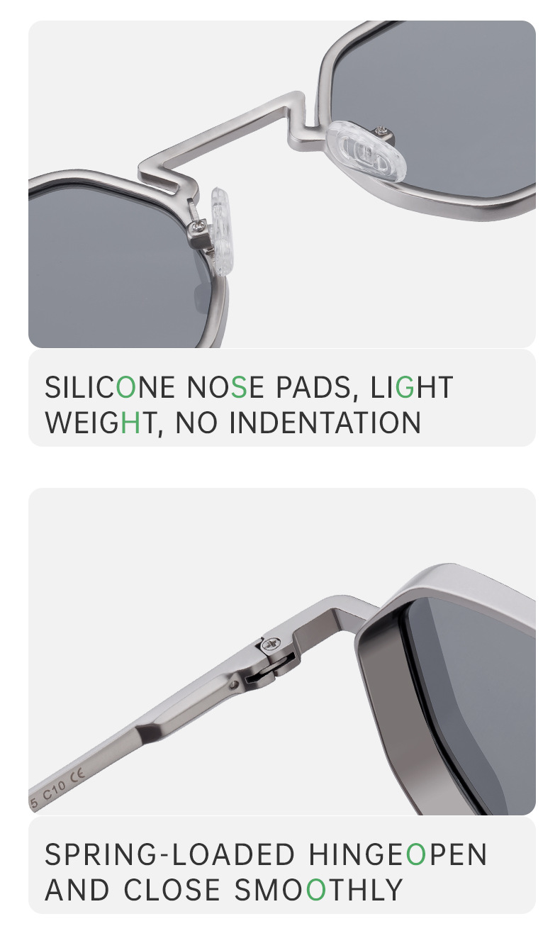 Black Metal Men's Irregular Metal Sunglasses - Premium Slingshot Temple UV400 Shades - Details 7