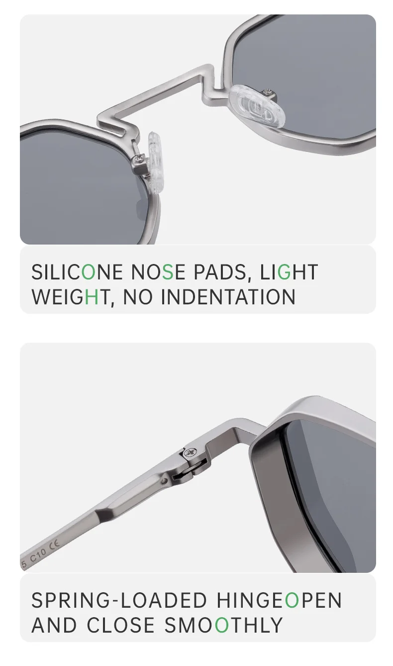 Black Metal Men's Irregular Metal Sunglasses - Premium Slingshot Temple UV400 Shades - Details 7