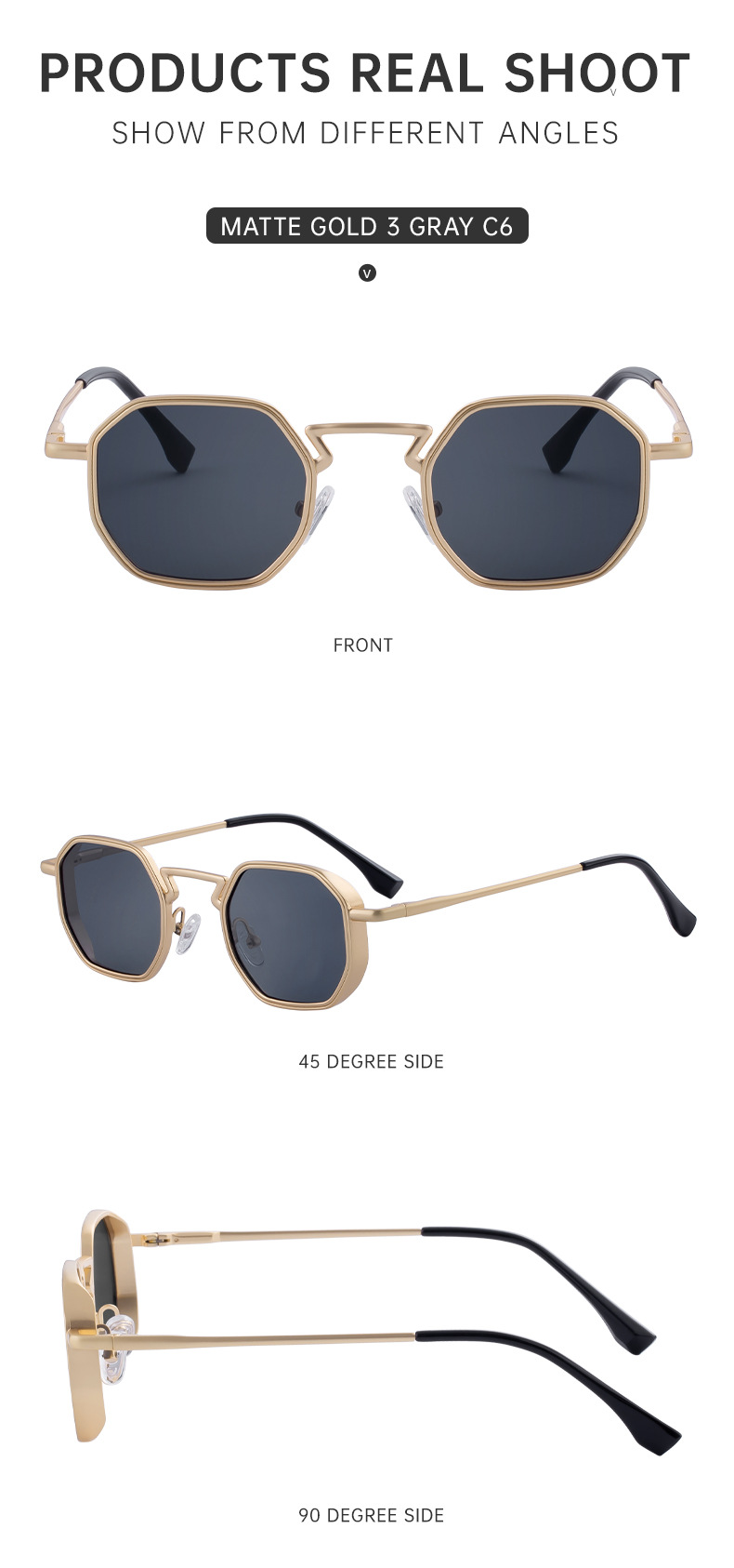 Black Metal Men's Irregular Metal Sunglasses - Premium Slingshot Temple UV400 Shades - Details 11