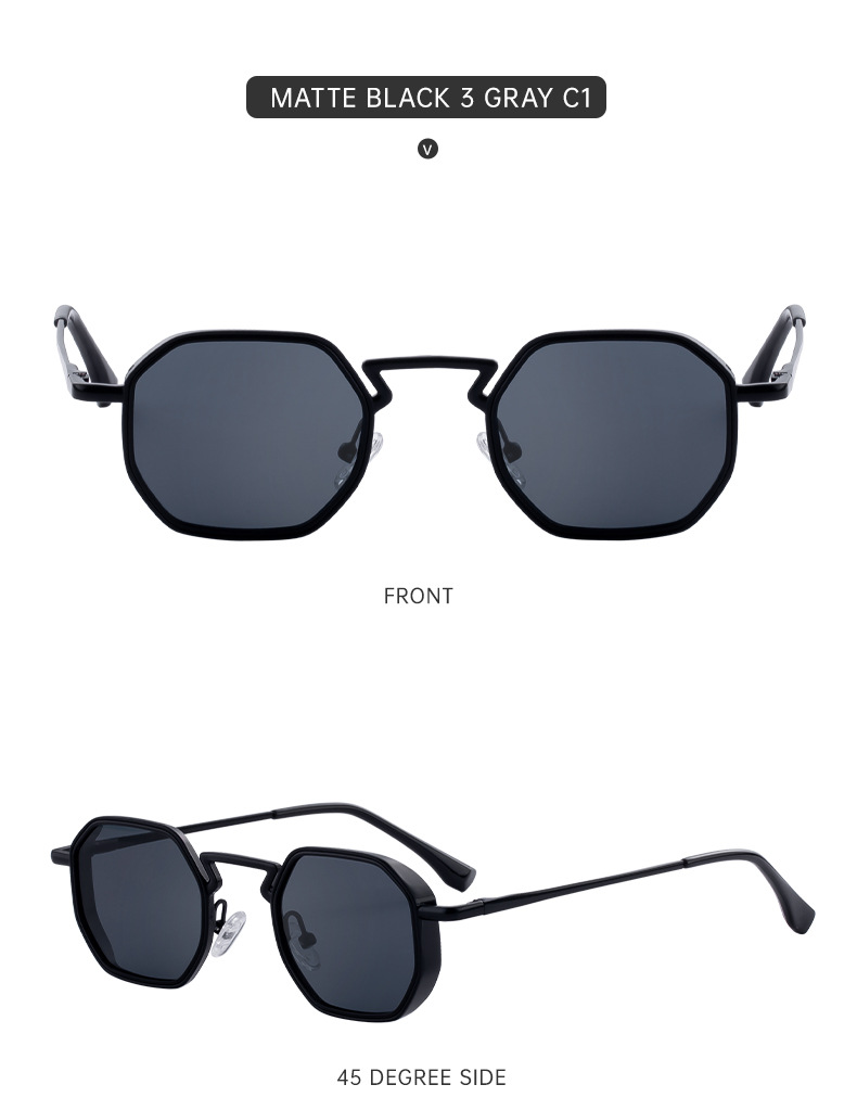 Black Metal Men's Irregular Metal Sunglasses - Premium Slingshot Temple UV400 Shades - Details 12