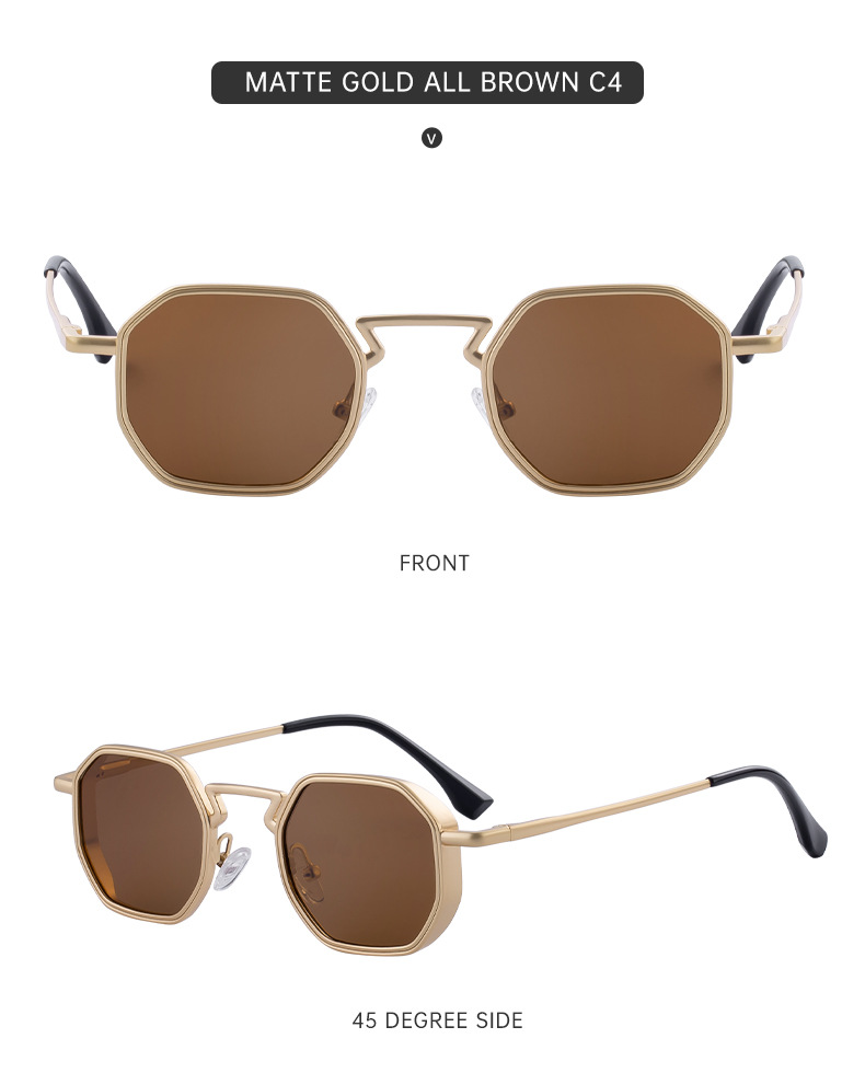 Black Metal Men's Irregular Metal Sunglasses - Premium Slingshot Temple UV400 Shades - Details 15