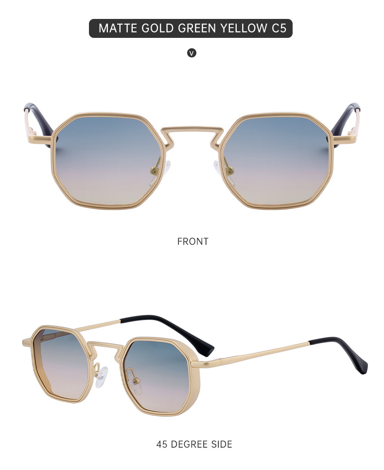 Black Metal Men's Irregular Metal Sunglasses - Premium Slingshot Temple UV400 Shades - Details 16