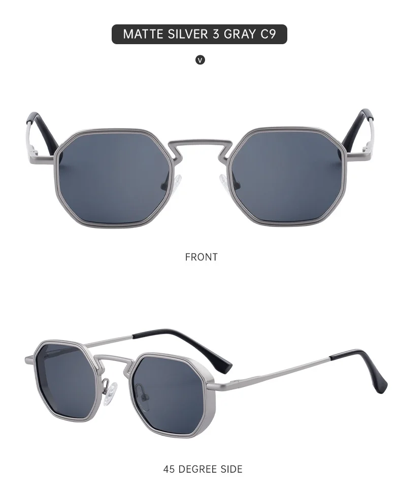 Black Metal Men's Irregular Metal Sunglasses - Premium Slingshot Temple UV400 Shades - Details 19