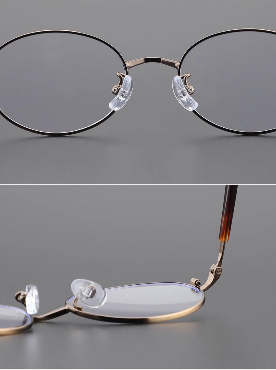 Metal Customizable Retro TR+Metal Small Oval Frame Anti-Blue Light Flat Eyeglasses Unisex TR-90 Material Frames - Details 1