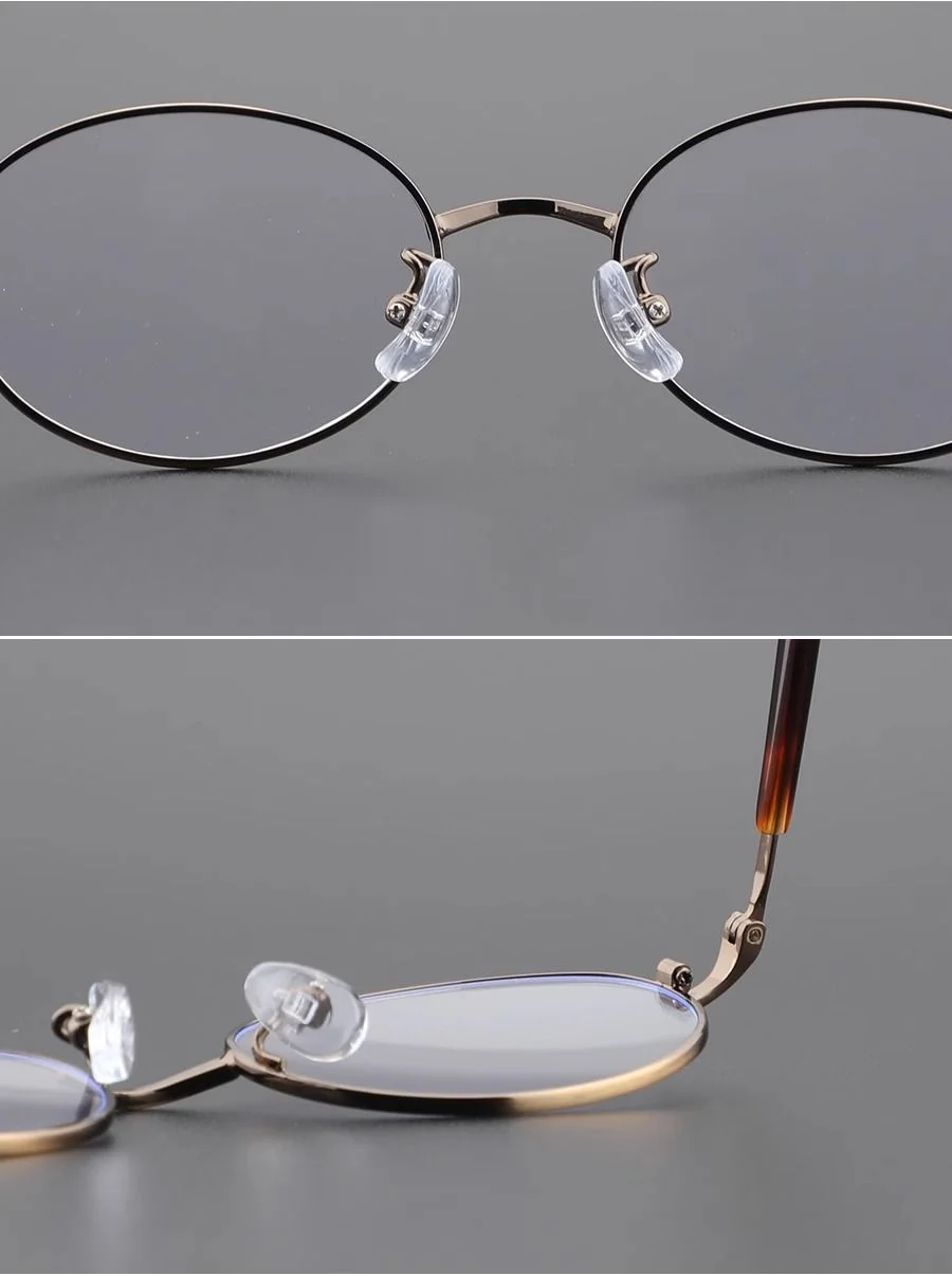 Metal Customizable Retro TR+Metal Small Oval Frame Anti-Blue Light Flat Eyeglasses Unisex TR-90 Material Frames - Details 1