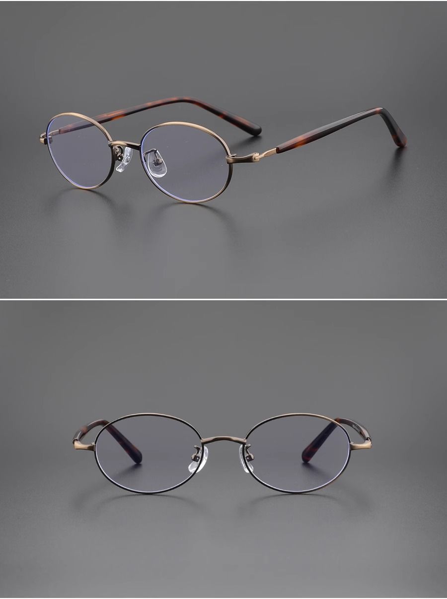 Metal Customizable Retro TR+Metal Small Oval Frame Anti-Blue Light Flat Eyeglasses Unisex TR-90 Material Frames - Details 2