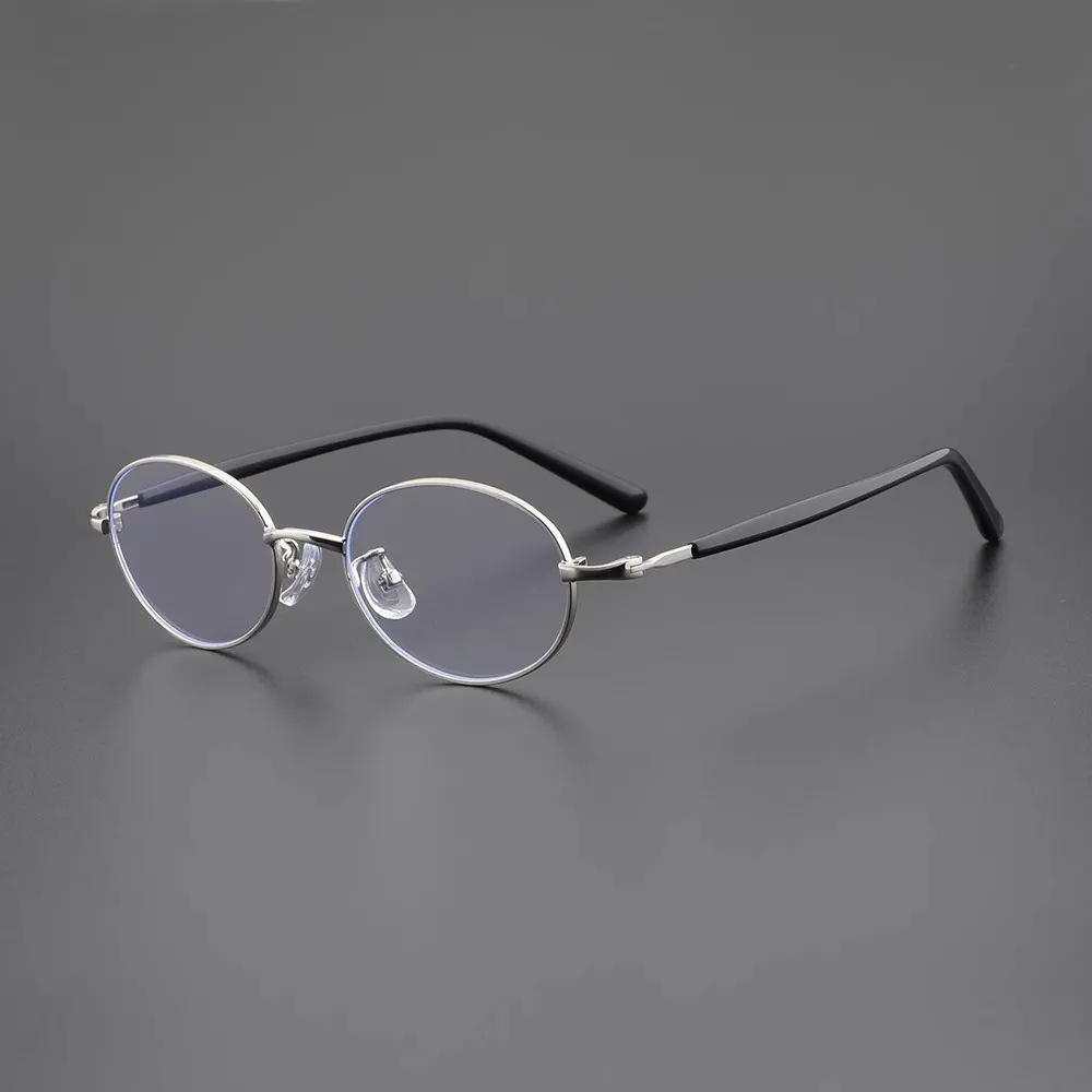 Metal Customizable Retro TR+Metal Small Oval Frame Anti-Blue Light Flat Eyeglasses Unisex TR-90 Material Frames - View 2