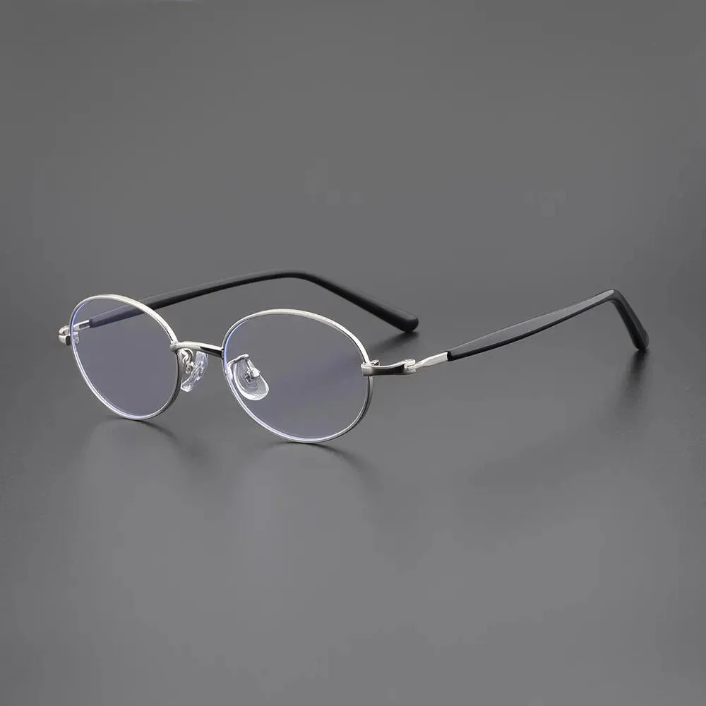 Metal Customizable Retro TR+Metal Small Oval Frame Anti-Blue Light Flat Eyeglasses Unisex TR-90 Material Frames - View 2