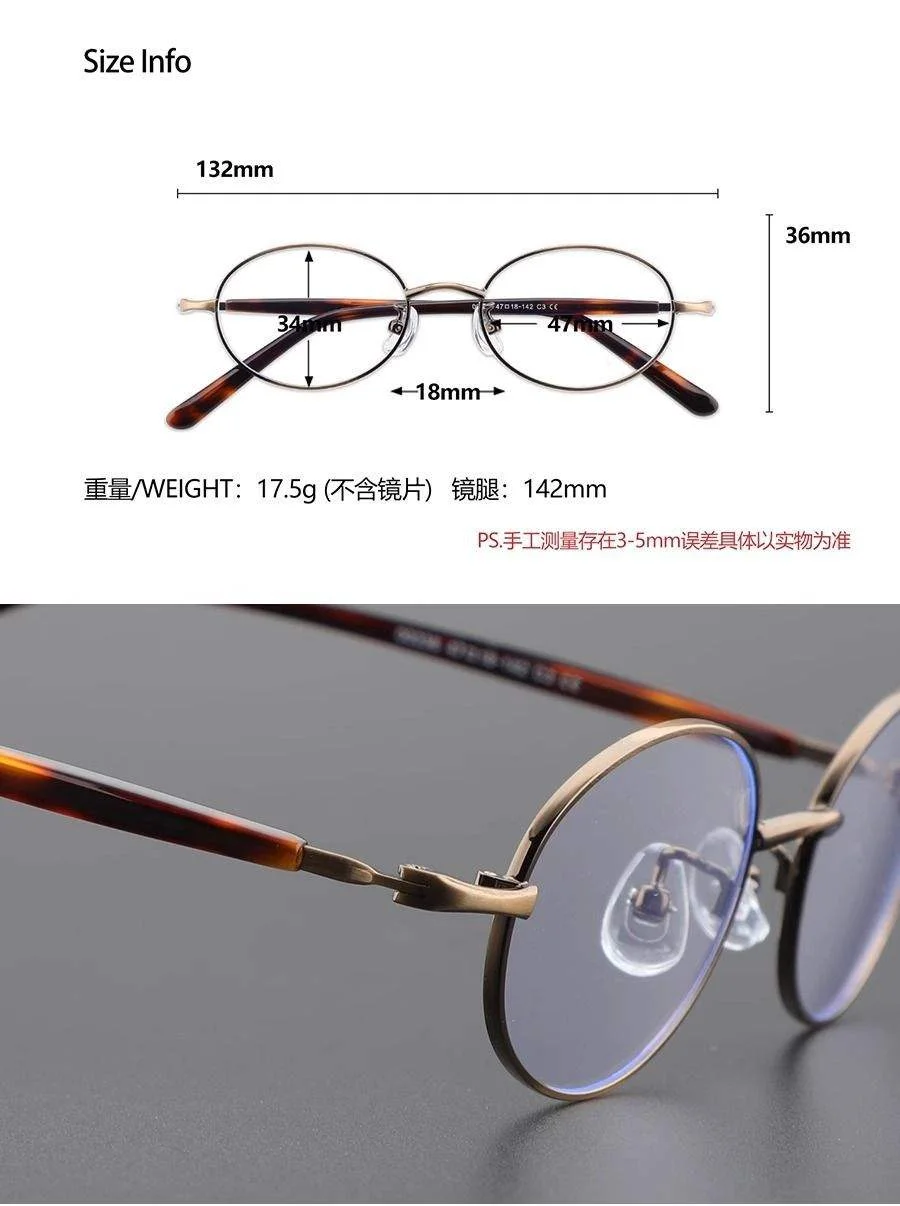  Metal Customizable Retro TR+Metal Small Oval Frame Anti-Blue Light Flat Eyeglasses Unisex TR-90 Material Frames - View 3