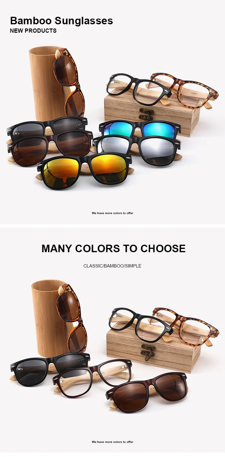 Red, Blue, S Black, Purple, Yellow, Green, Clear, Light... Wooden 2025 Fashion Uv400 Retro Stylish Customize logo Sunglasses Mens Bamboo Wooden Shades OEM Wholesale Sunglasses - Details 1