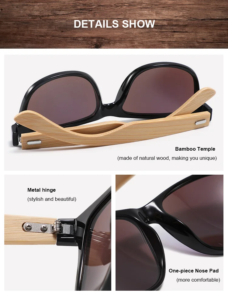 Red, Blue, S Black, Purple, Yellow, Green, Clear, Light... Wooden 2025 Fashion Uv400 Retro Stylish Customize logo Sunglasses Mens Bamboo Wooden Shades OEM Wholesale Sunglasses - Details 2