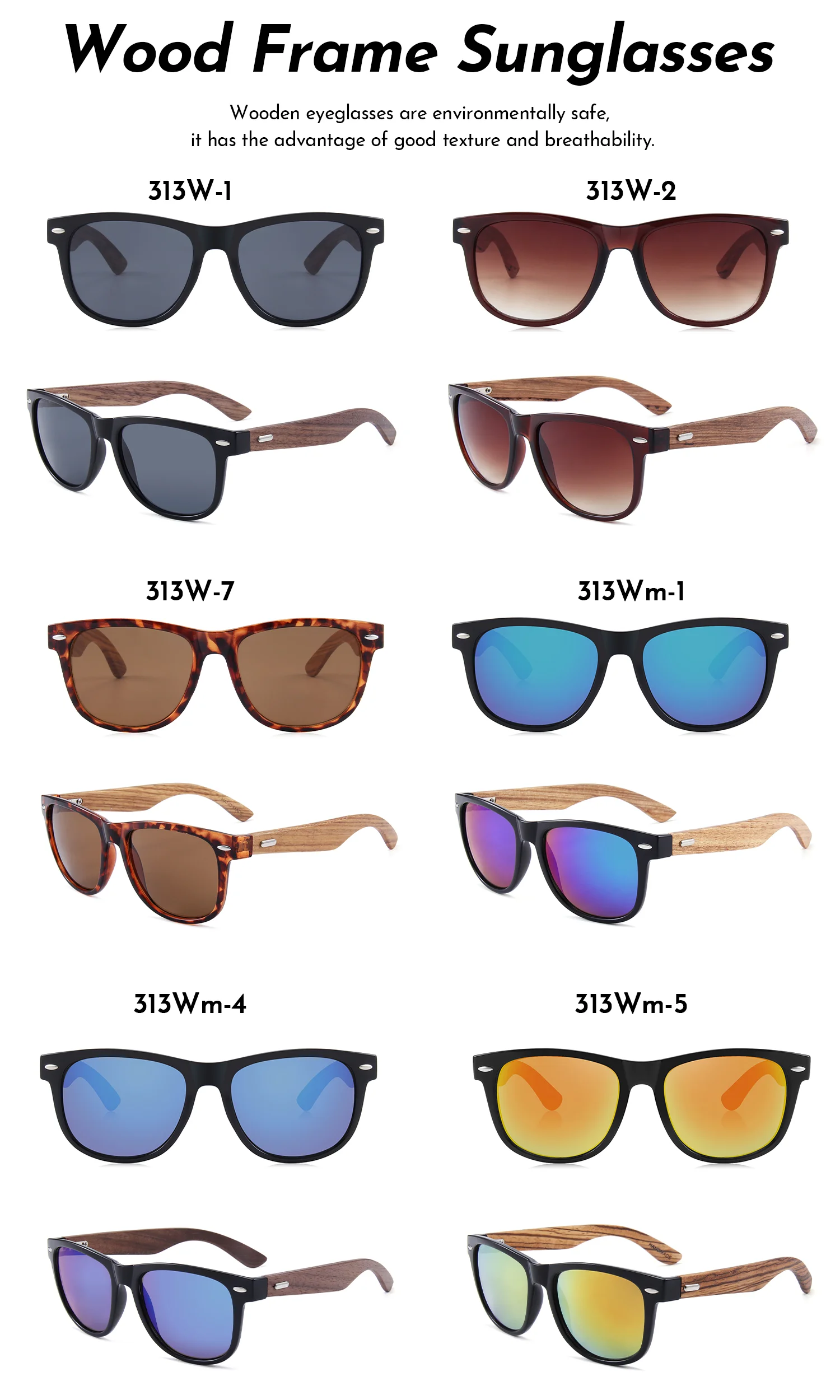 Red, Blue, S Black, Purple, Yellow, Green, Clear, Light... Wooden 2025 Fashion Uv400 Retro Stylish Customize logo Sunglasses Mens Bamboo Wooden Shades OEM Wholesale Sunglasses - Details 4