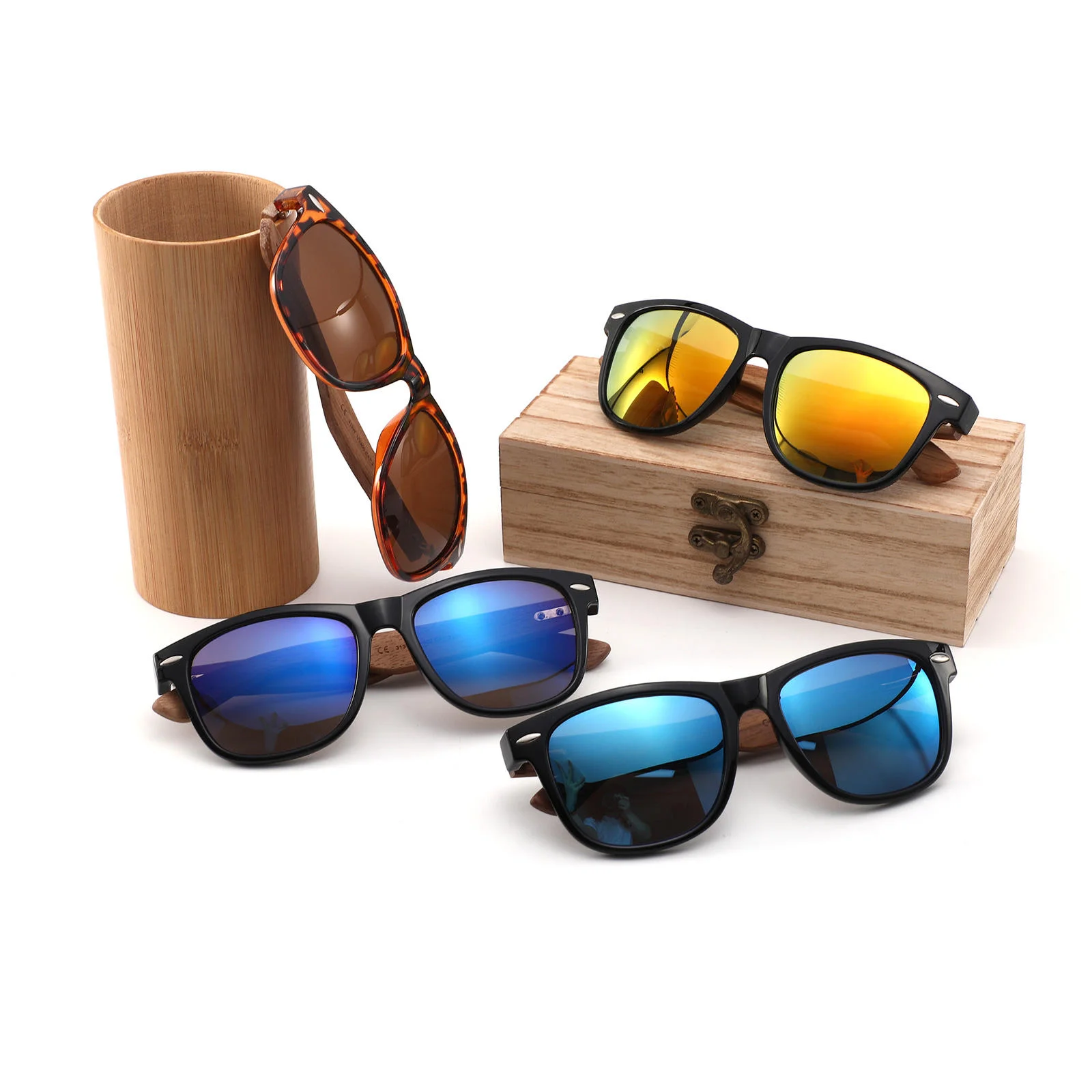 Red, Blue, S Black, Purple, Yellow, Green, Clear, Light... Wooden 2025 Fashion Uv400 Retro Stylish Customize logo Sunglasses Mens Bamboo Wooden Shades OEM Wholesale Sunglasses - View 2