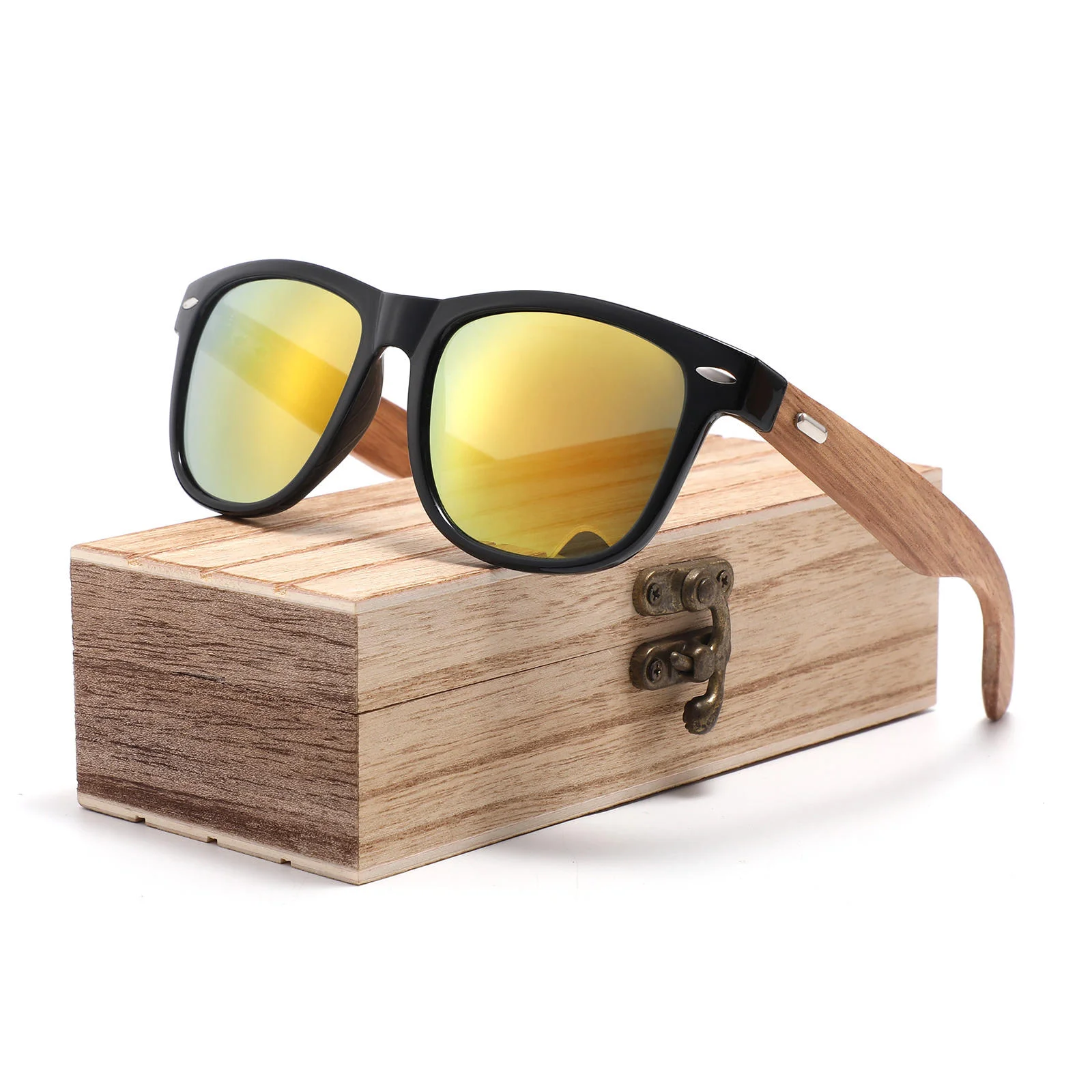 Red, Blue, S Black, Purple, Yellow, Green, Clear, Light... Wooden 2025 Fashion Uv400 Retro Stylish Customize logo Sunglasses Mens Bamboo Wooden Shades OEM Wholesale Sunglasses - View 5