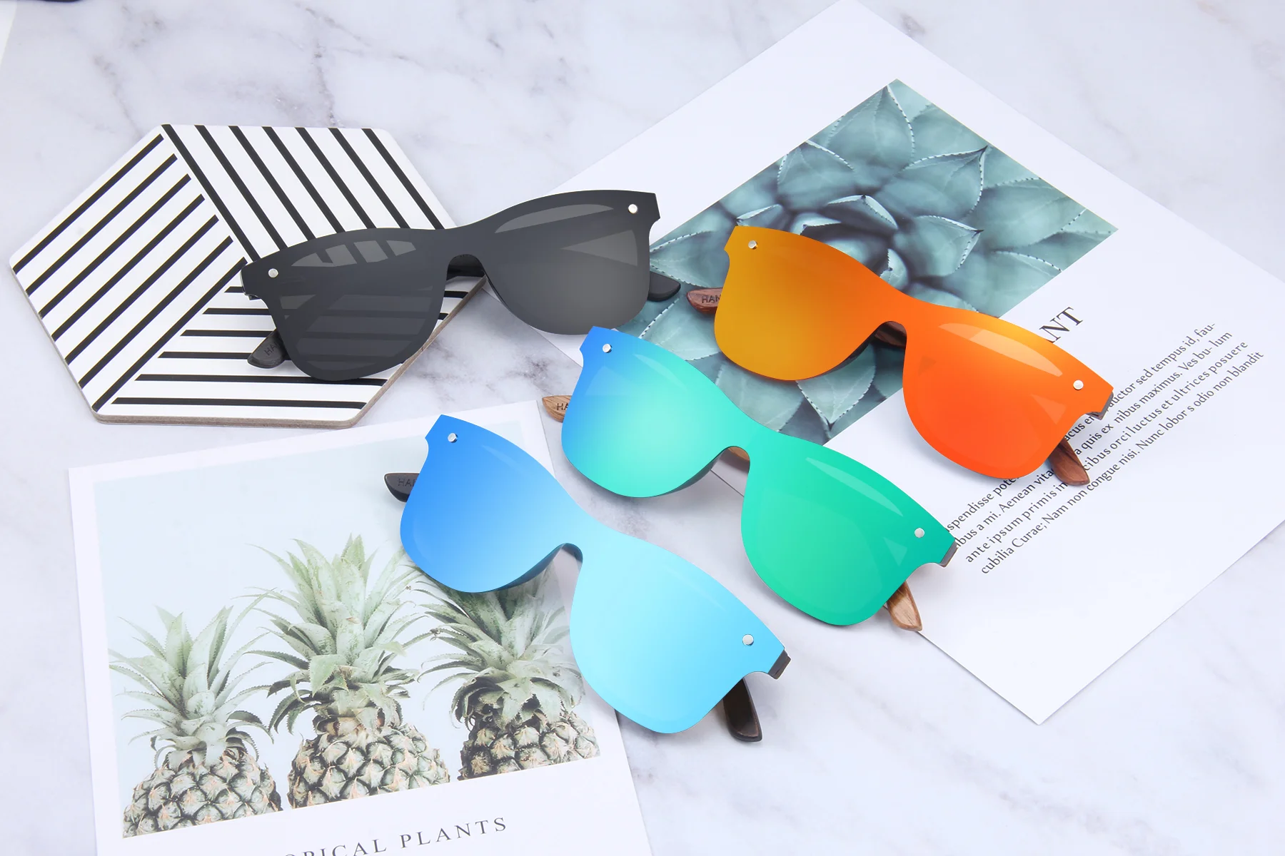 Red, Blue, S Black, Brown, Pink... Wooden+PC Hot Selling Factory Print Logo Wooden Sunglasses 2025 Custom Polarized Mirror Wood Bamboo Black Sunglasses for Unisex - Details 1