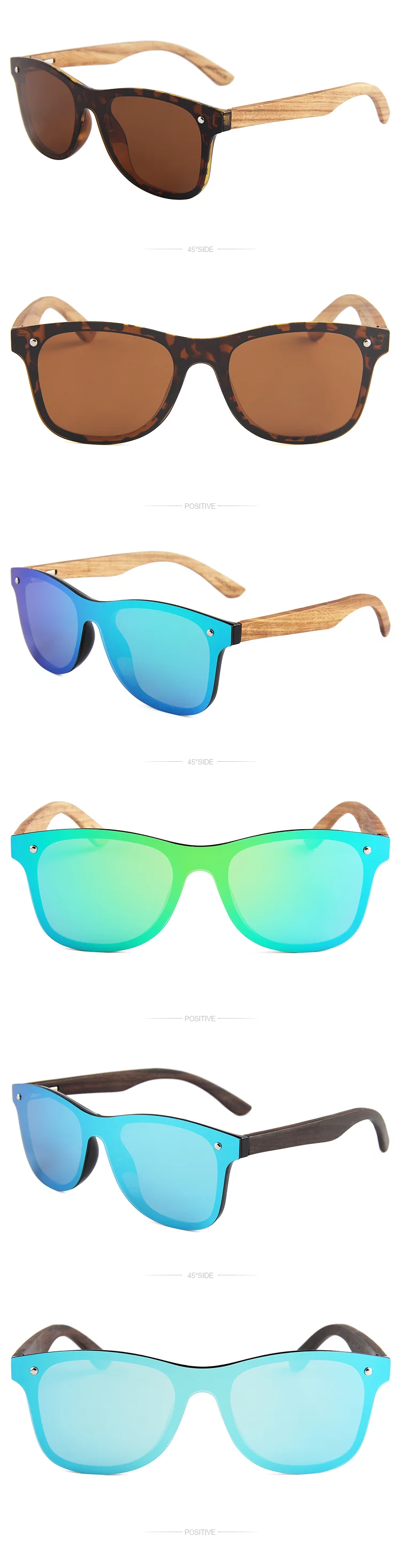 Red, Blue, S Black, Brown, Pink... Wooden+PC Hot Selling Factory Print Logo Wooden Sunglasses 2025 Custom Polarized Mirror Wood Bamboo Black Sunglasses for Unisex - Details 4