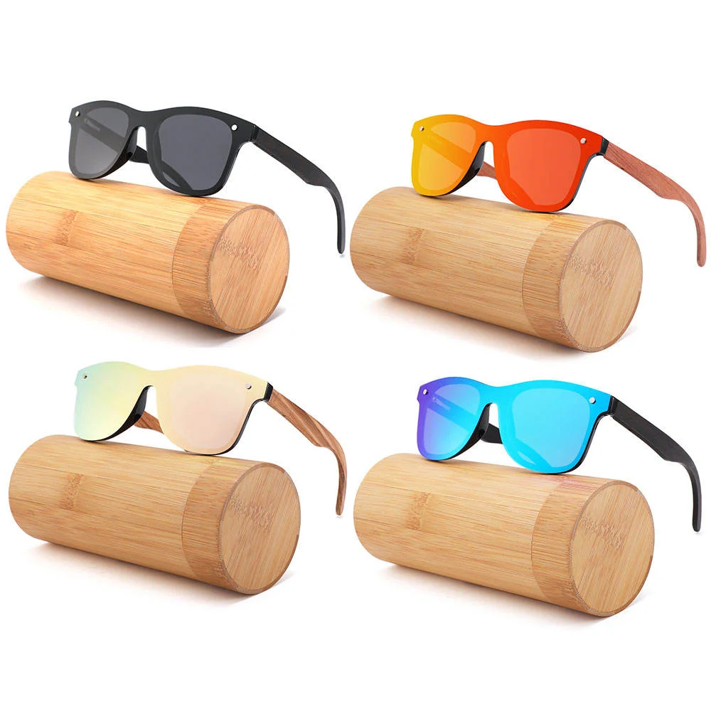 Red, Blue, S Black, Brown, Pink... Wooden+PC Hot Selling Factory Print Logo Wooden Sunglasses 2025 Custom Polarized Mirror Wood Bamboo Black Sunglasses for Unisex - View 1