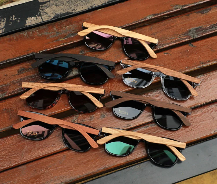 Red, Blue, S Black, Brown, Pink... Wooden+PC Hot Selling Factory Print Logo Wooden Sunglasses 2025 Custom Polarized Mirror Wood Bamboo Black Sunglasses for Unisex - View 5